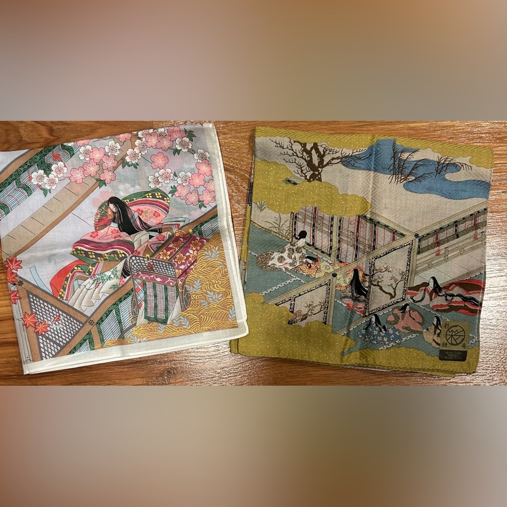 Japanese Furoshiki Handkerchief Hair Scarf Wrap cloth Set of Two